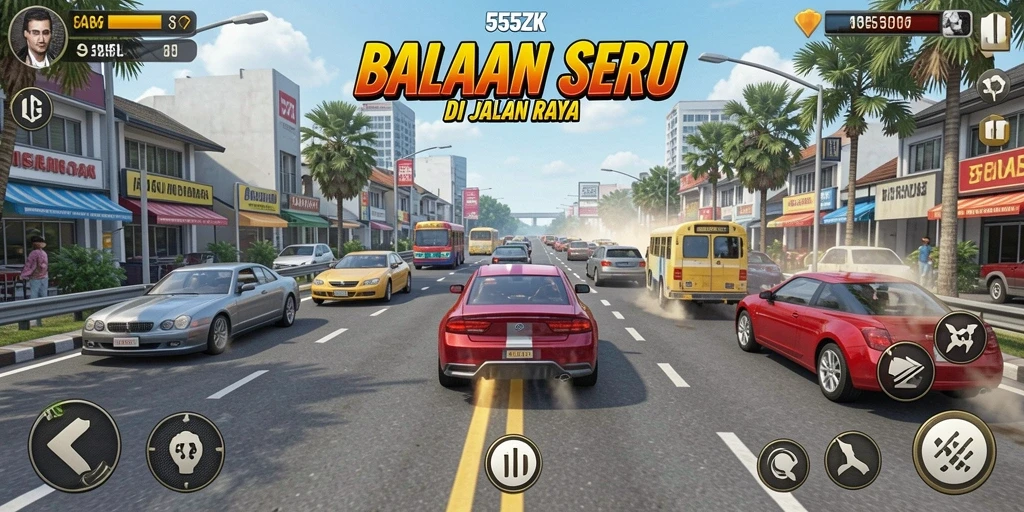 Tampilan menarik dari gameplay balapan 555ZK yang mendebarkan.