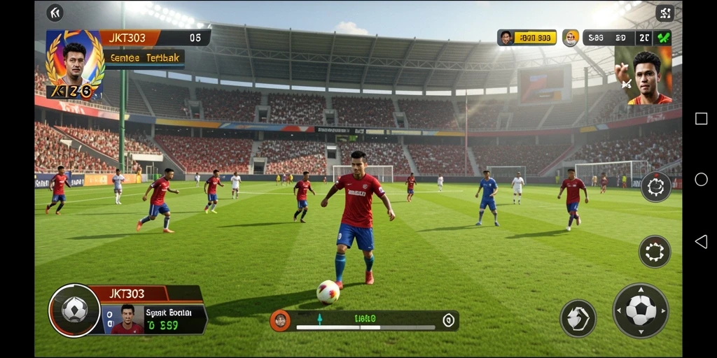 Tampilan gameplay menegangkan dalam JKT303 yang penuh aksi sepak bola.