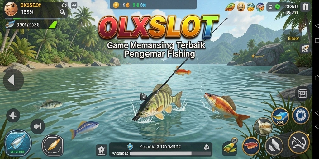 Screenshot gameplay OLXSLOT menampilkan aksi menangkap ikan yang seru.